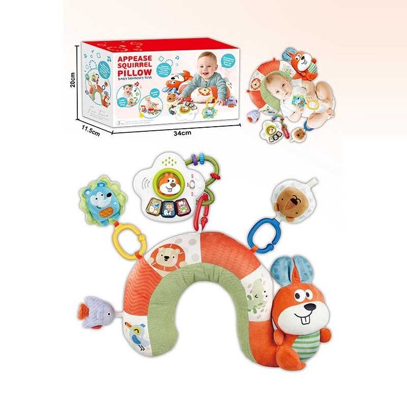 Розвивальна подушка BY 123 (15) “Білочка“, підвіска-піаніно, 2 режими, мелодія, звуки нот і тварин, світло, пискавка, брязкальце, в коробці