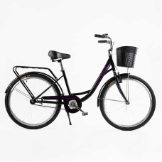 Велосипед міський Corso «TRAVEL» 26`` TL-26523 + КОШИК (1) ТЕМНО-ФІОЛЕТОВИЙ, одношвидкісний, сталева рама 16.5``, корзина, багажник