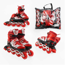 Ролики 19338-S /розмір 29-33/ колір – ЧЕРВОНИЙ (6) колеса PU, устілка 18-20 см, ПЕРЕДНЄ КОЛЕСО СВІТЛО, d – 6.5 см, в сумці