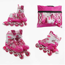 Ролики 41082-L /розмір 39-43/ колір – РОЖЕВИЙ (6) колеса PVC, устілка 24-27 см, ПЕРЕДНЄ КОЛЕСО СВІТЛО, d – 6.5 см, в сумці