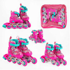 Ролики 60144-XS розмір 26-28 (6) колір РОЖЕВИЙ, колеса PVC, устілка – 15-16.5 см, d колес – 6 см, переднє зі світлом, переставні колеса, в коробці