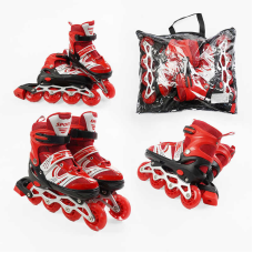 Ролики 63950-L /розмір 39-43/ колір – ЧЕРВОНИЙ (6) колеса PU, устілка 24-27 см, ПЕРЕДНЄ КОЛЕСО СВІТЛО, d – 6.5 см, в сумці