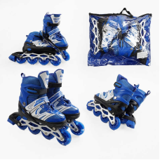 Ролики 69701-L /розмір 39-43/ колір – СИНІЙ (6) колеса PU, устілка 24-27 см, ПЕРЕДНЄ КОЛЕСО СВІТЛО, d – 6.5 см, в сумці