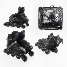 Ролики 74384-М /розмір 34-38/ колір – ЧОРНИЙ (6) колеса PU, устілка 20-24 см, ПЕРЕДНЄ КОЛЕСО СВІТЛО, d – 6.5 см, в сумці