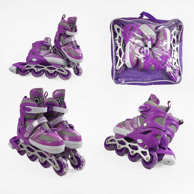 Ролики 76023-S /розмір 29-33/ колір – ФІОЛЕТОВИЙ (6) колеса PVC, устілка 17-20 см, ПЕРЕДНЄ КОЛЕСО СВІТЛО, d – 6.5 см, в сумці