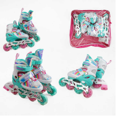 Ролики 81097-S розмір 29-33 (6) колір БІРЮЗОВИЙ, колеса PU, d коліс – 6 см, устілка 18-20 см, підсвічування коліс, в сумці