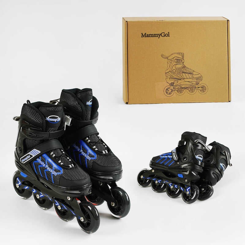 Ролики 90422-L розмір 39-42 (6) колір СИНІЙ, колеса PU, устілка 23.5-26 см, d – 9 см, алюмінієва рама, підшипник ABEC-7, в сумці