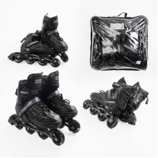 Ролики 92188-L /розмір 39-43/ колір – ЧОРНИЙ (6) колеса PU, устілка 24-28 см, ПЕРЕДНЄ КОЛЕСО СВІТЛО, d – 6.5 см, в сумці