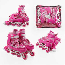 Ролики 92403-L /розмір 39-43/ колір – РОЖЕВИЙ (6) колеса PVC, устілка 25-27 см, ПЕРЕДНЄ КОЛЕСО СВІТЛО, d – 6.5 см, в сумці