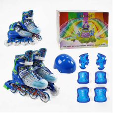 Ролики 9620-11 М розмір 34-38 (6) колір СИНІЙ, колеса PU, d коліс – 6 см, устілка 19 см, підсвічування коліс, шолом, захист, в коробці
