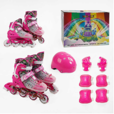 Ролики 9637-76 L розмір 39-43 (6) колір РОЖЕВИЙ, колеса PU, d колес – 6 см, устілка 24 см, підсвічування коліс, шолом, захист, в коробці