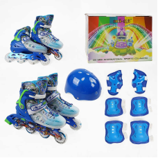Ролики 9678-31 L розмір 39-43 (6) колір СИНІЙ, колеса PU, d колес – 6 см, устілка 24 см, підсвічування коліс, шолом, захист, в коробці