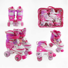 Ролики R-300-05 М розмір 34-38 (6) колір РОЖЕВИЙ, колеса PU, КОЛЕСА ЗІ СВІТЛОМ, устілка 21-23 см, d коліс – 4,5 см, в сумці