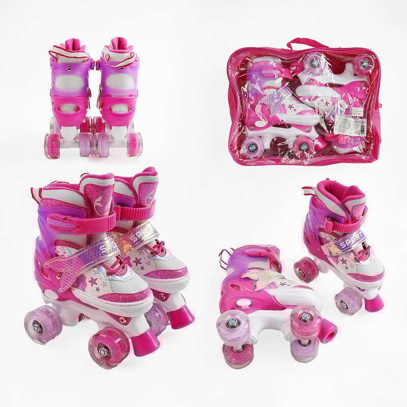 Ролики R-300-05 М розмір 34-38 (6) колір РОЖЕВИЙ, колеса PU, КОЛЕСА ЗІ СВІТЛОМ, устілка 21-23 см, d коліс – 4,5 см, в сумці Ролики R-300-05 М розмір 34-38 (6) колір РОЖЕВИЙ, колеса PU, КОЛЕСА ЗІ СВІТЛОМ, устілка 21-23 см, d коліс – 4,5 см, в сумці