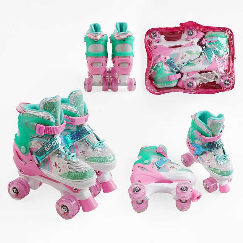 Ролики R-719-54 М розмір 34-38 (6) колір РОЖЕВИЙ, колеса PU, КОЛЕСА ЗІ СВІТЛОМ, устілка 21-23 см, d коліс – 4,5 см, в сумці Ролики R-719-54 М розмір 34-38 (6) колір РОЖЕВИЙ, колеса PU, КОЛЕСА ЗІ СВІТЛОМ, устілка 21-23 см, d коліс – 4,5 см, в сумці