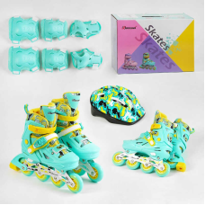 Ролики с захистом 30202-М розмір 35-38 (6) колір БІРЮЗОВИЙ, колеса PU, ПЕРЕДНЄ КОЛЕСО СВІТЛО, устілка – 18.5-20.5 см, d колес – 6.5 см, в коробці