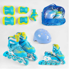 Ролики с захистом 6917-М розмір 35-38 (6) колір СИНІЙ, колеса PU, ПЕРЕДНЄ КОЛЕСО СВІТЛО, устілка 20-24 см, d колес – 6.5 см, в сумці