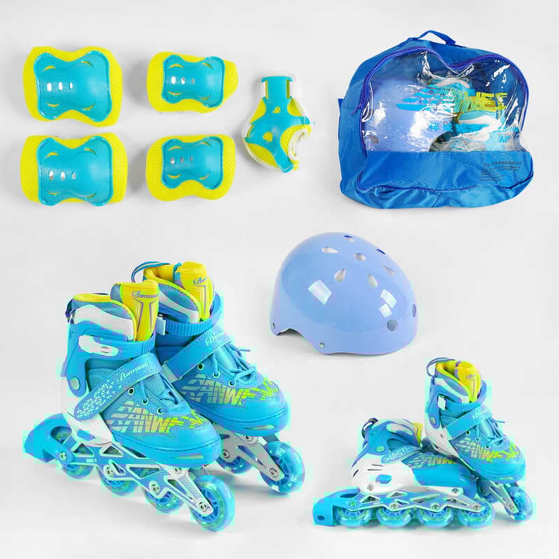 Ролики с захистом 6917-М розмір 35-38 (6) колір СИНІЙ, колеса PU, ПЕРЕДНЄ КОЛЕСО СВІТЛО, устілка 20-24 см, d колес – 6.5 см, в сумці