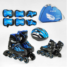 Ролики с захистом 86930-М розмір 35-38 (6) колір СИНІЙ, устілка 20-24 см, колеса PU, КОЛЕСА СВІТЛО, шолом, комплект захисту, d колес – 6.5 см, в сумці