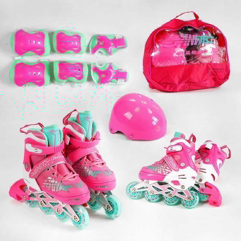 Ролики с захистом 8754-S розмір 31-34 (6) колір РОЖЕВИЙ, колеса PU, ПЕРЕДНЄ КОЛЕСО СВІТЛО, устілка 17-19 см, d колес – 6 см, в сумці Ролики с захистом 8754-S розмір 31-34 (6) колір РОЖЕВИЙ, колеса PU, ПЕРЕДНЄ КОЛЕСО СВІТЛО, устілка 17-19 см, d колес – 6 см, в сумці