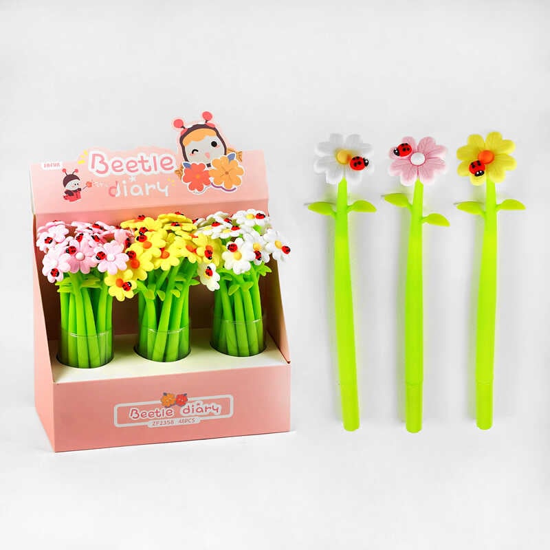 Ручка C 60782 (30/3) ЦІНА ЗА 48 ШТУК В БЛОЦІ, “Ромашка“, гелева, синя паста