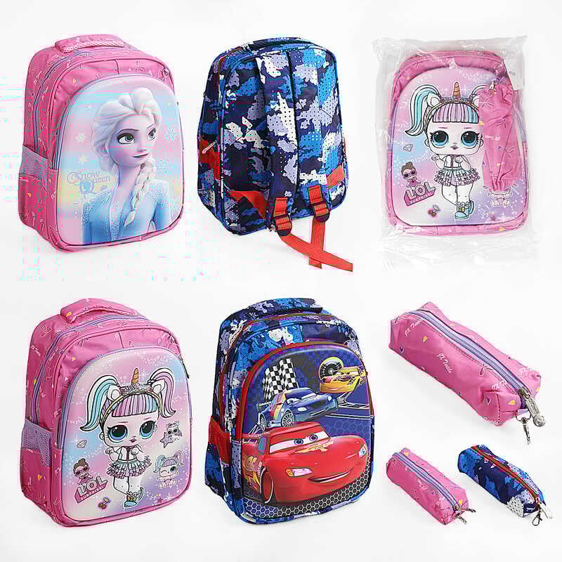 Рюкзак C 65139 (30) пластикова вставка, пенал, регульовані лямки, 2 відділення, в пакеті, ВИДАЄТЬСЯ ТІЛЬКИ МІКС ВИДІВ