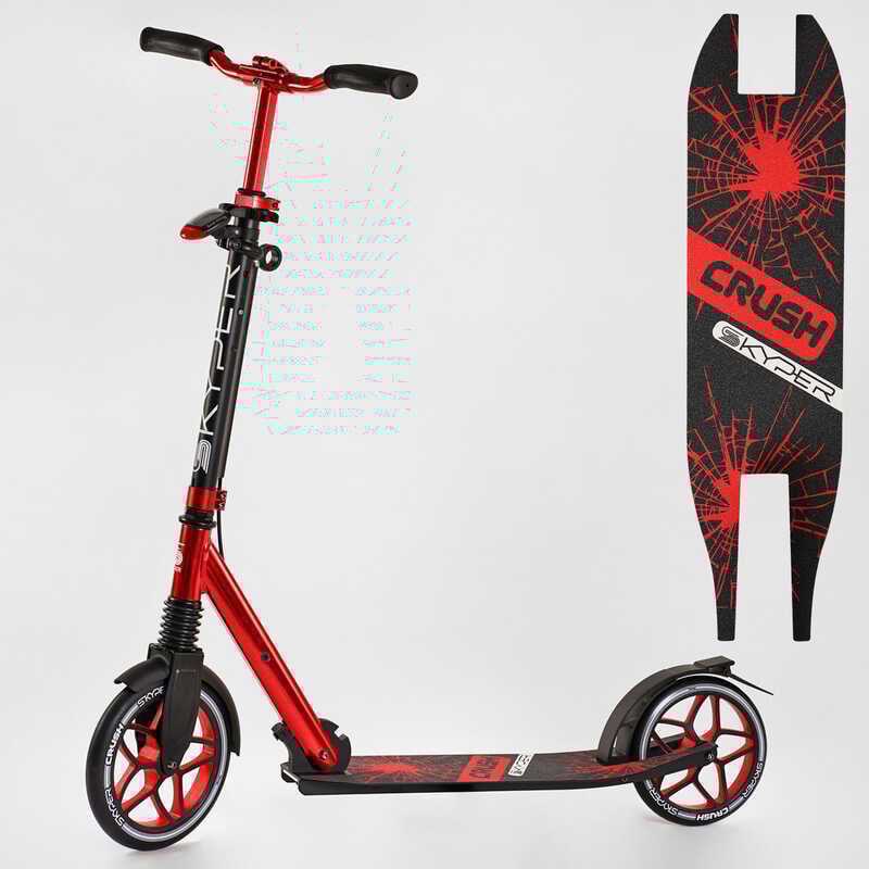 Самокат алюмінієвий “Skyper Crush“ 95692 (2) колеса PU, ФАРА, затискач керма, d передніх коліс - 230мм, d задніх коліс 200мм, 1 амортизатор передній Самокат алюмінієвий “Skyper Crush“ 95692 (2) колеса PU, ФАРА, затискач керма, d передніх коліс - 230мм, d задніх коліс 200мм, 1 амортизатор передній