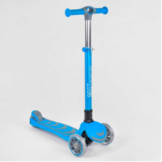 Самокат триколісний 38603 (4) Best Scooter, БЛАКИТНИЙ, складне алюмінієве кермо, 4 колеса PU зі світлом, d = 12 см