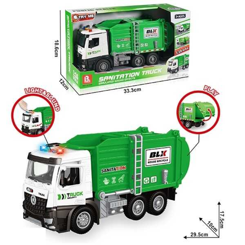 Санітарна машина 23088-4 (24) свіло, звук, інерція, 1:16, гумові колеса, двері та кузов відчиняються, кермо обертається, в коробці