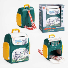 Сейф 8697 B (36) “Панди“, звук, підсвічування, мелодії, відбиток пальця, іграшкові гроші, лямки, рюкзак, в коробці