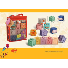 Сенсорні кубики 9989 Е (60) 12 штук, тваринки, математичні знаки, в сумці