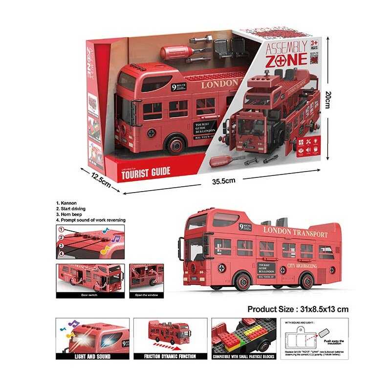 Автобус YW 9099 B (24/2) звуки, підсвічування салона, конструктор, інерція, викрутка, рухомі деталі, в коробці Автобус YW 9099 B (24/2) звуки, підсвічування салона, конструктор, інерція, викрутка, рухомі деталі, в коробці