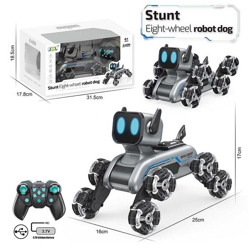 Собачка на радіокеруванні 2950 (18) акум. 3,7 V, пульт 2,4 Ghz, музика, підсвічування, звуки, трансформація коліс, роликові колеса, в коробці