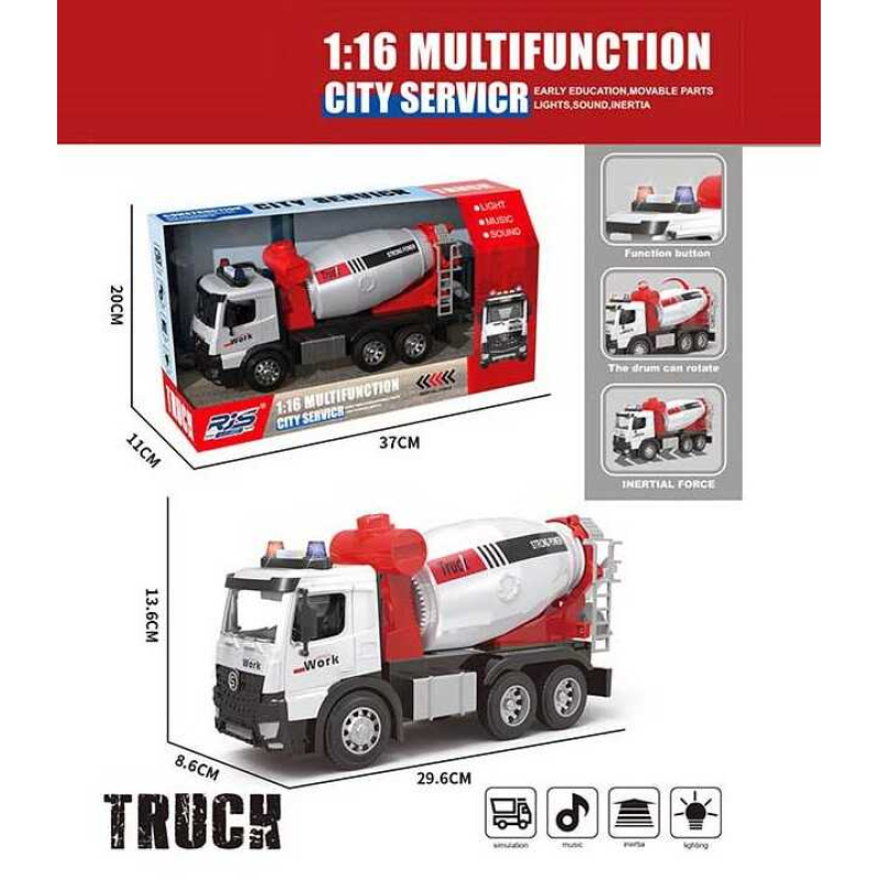 Спецтехніка GX 02 A (24) бетонозмішувач, масштаб 1:16, світло, звук, інерція, механічний обертовий барабан, гумові шини, в коробці