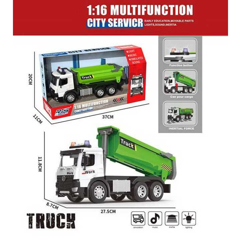 Спецтехніка GX 01 C (24) будівельний самоскид,  масштаб 1:16, світло, звук, інерція, механічне підіймання кузова, гумові шини, в коробці