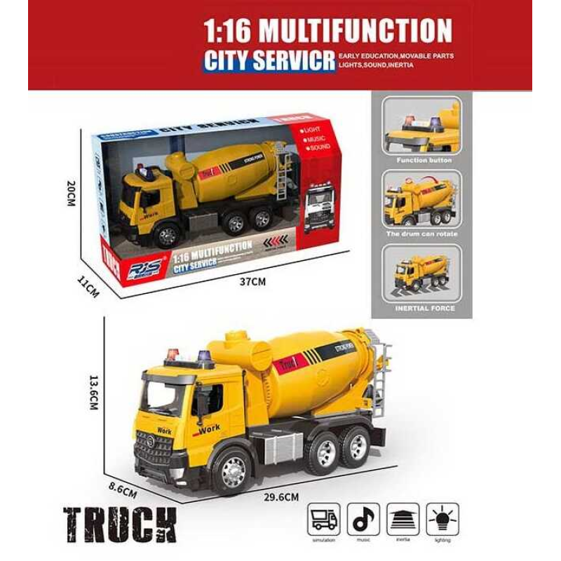 Спецтехніка GX 02 B (24) бетонозмішувач, масштаб 1:16, світло, звук, інерція, механічний обертовий барабан, гумові шини, в коробці