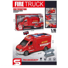 Спецтехніка JS 126 E (36) “Пожежна машина”, 1:16, звуки, підсвічування, інерція, відкриваються дверцята, гумові шини, в коробці