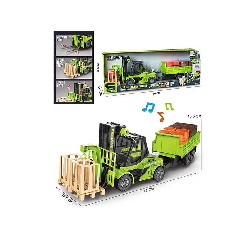 Спецтехніка JS 130 C (24) вилковий навантажувач із причепом, підсвічування, звукові ефекти, інерція, масштаб 1:16, в коробці