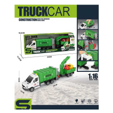 Спецтехніка JS 157 A (18) “Сміттєвоз”, звуки, підсвічування, інерція, гумові шини, причеп, рухливі елементи, в коробці