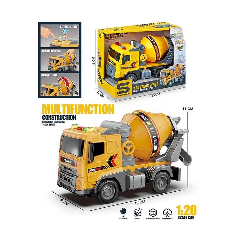 Спецтехніка JS 172 (48/2) “Бетонозмішувач“,  масштаб 1:20, інерція, підсвічування, звуки, гумові колеса, рухомі елементи, в коробці