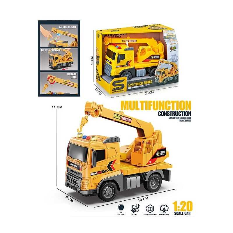 Спецтехніка JS 174 (48/2) “Автокран“, масштаб 1:20, інерція, підсвічування, звуки, гумові колеса, рухомі елементи, в коробці