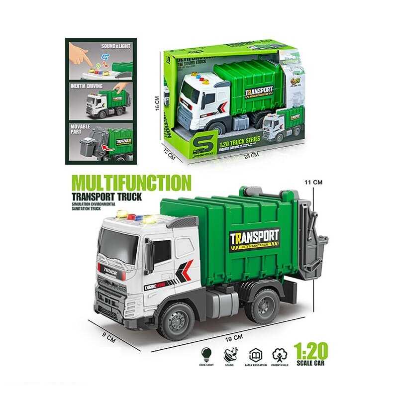 Спецтехніка JS 175 (48/2) “Сміттєвоз“, масштаб 1:20, інерція, підсвічування, звуки, гумові колеса, рухомі елементи, в коробці