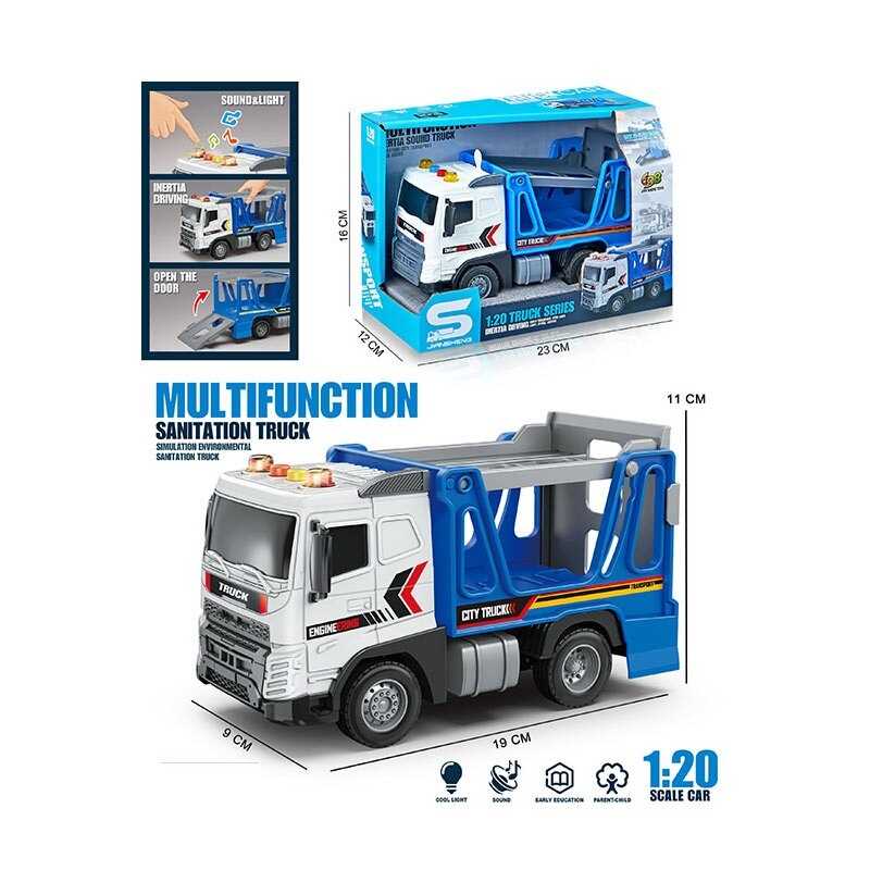 Спецтехніка JS 177 B (48/2) “Автовоз“,  масштаб 1:20, інерція, підсвічування, звуки, гумові колеса, рухомі елементи, в коробці