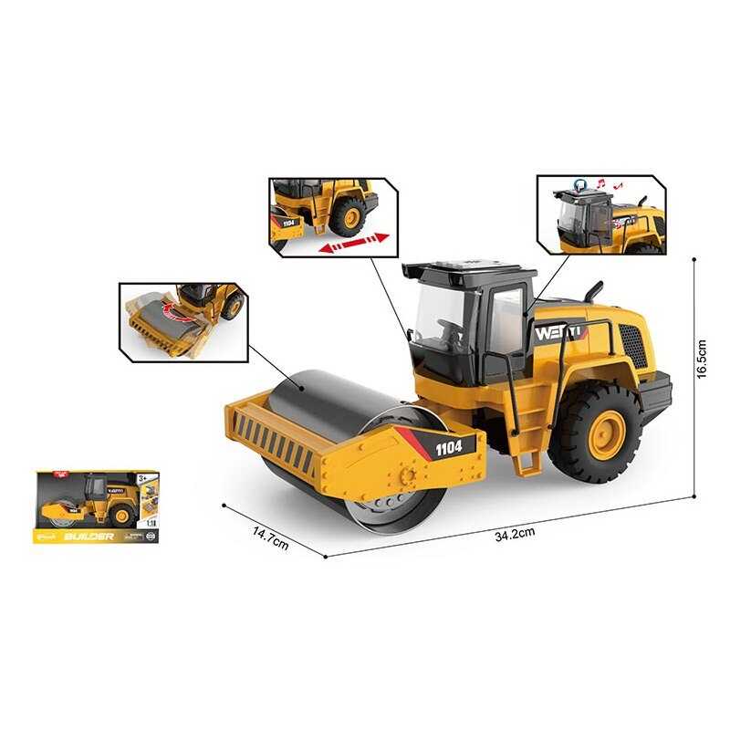 Спецтехніка WY 1104 A (12) “Дорожній каток”, звук, підсвічування, інерція, гумові колеса, масштаб 1:10, в коробці Спецтехніка WY 1104 A (12) “Дорожній каток”, звук, підсвічування, інерція, гумові колеса, масштаб 1:10, в коробці