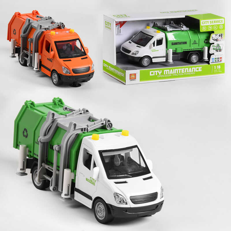 Спецтехніка WY 592 AB (24) “Сміттєвоз“, 2 кольори, інерція, знімний бункер, відкриваються двері, бічні навантаження, світло, звук, в коробці
