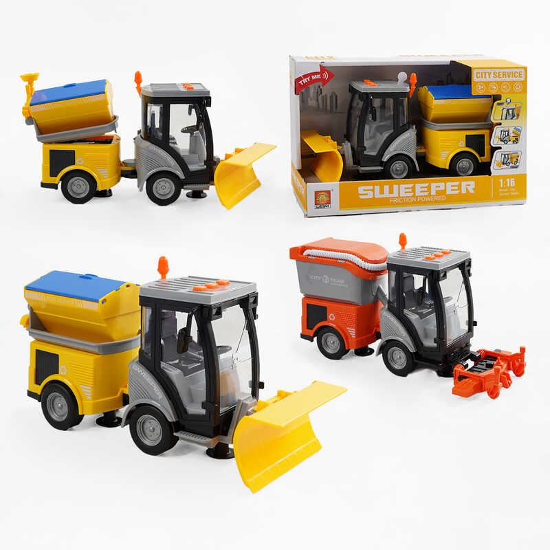 Спецтехніка WY 681 AB (24) “Прибиральна машина“, 2 кольори, рухливе навісне обладнання, світло фар, звуки техніки, сигнал, в коробці