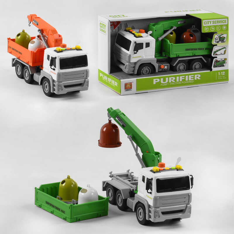 Спецтехніка WY 822 A / WY 822 B (18) “Автокран“, 2 кольори, на батарейках, інерція, помповий насос, висувна стріла, світло, звук, в коробці