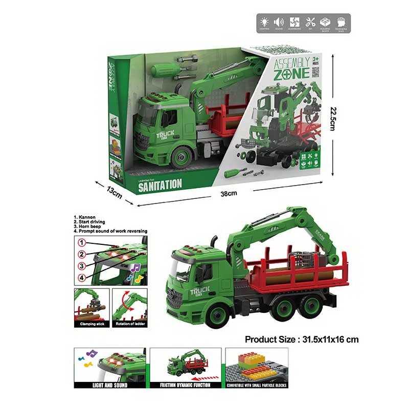 Спецтехніка YW 9072 B (24/2) “Лісовоз“, звуки, підсвічування, конструктор, інерція, викрутка, рухомі деталі, в коробці