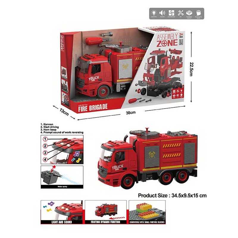 Спецтехніка YW 9080 C (24/2) пожежна машина, бризкає водою, підсвічування, звукові ефекти, інерція, рухомі деталі, викрутка, 2 насадки, в коробці