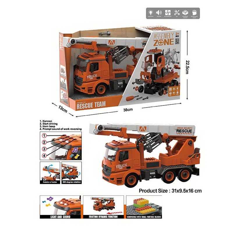 Спецтехніка YW 9092 A (24/2) будівельна машина, звук, світло, механічне обертання платформи по колу, висувна стріла, інерція рухомі деталі, викрутка, 2 насадки, в коробці